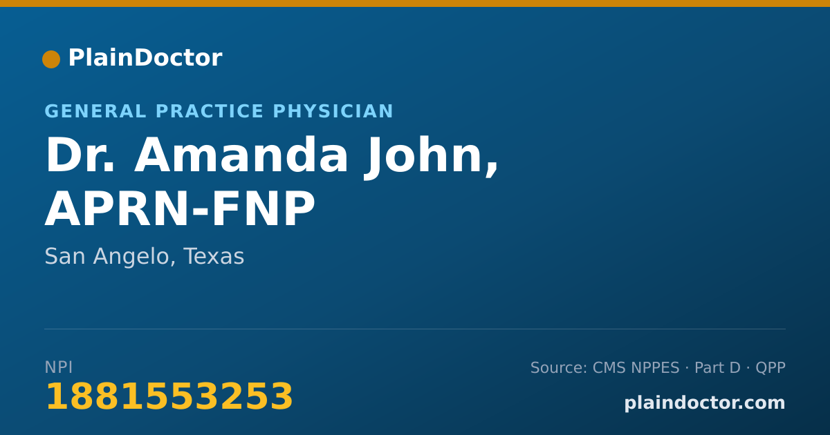 Shareable card for Amanda John, APRN-FNP - General Practice Physician, San Angelo, TX