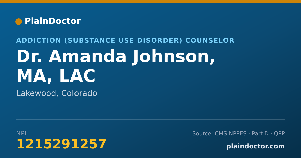Shareable card for Amanda Johnson, MA, LAC - Addiction (Substance Use Disorder) Counselor, Lakewood, CO