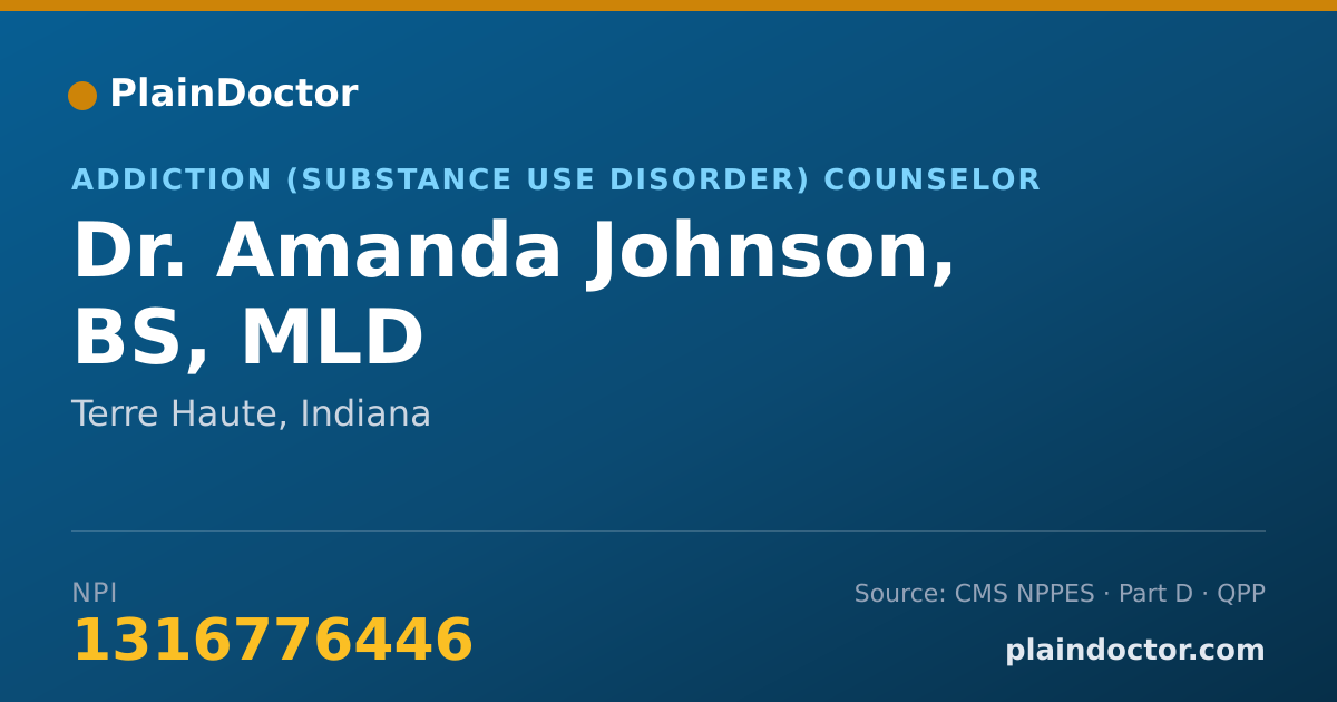 Shareable card for Amanda Johnson, BS, MLD - Addiction (Substance Use Disorder) Counselor, Terre Haute, IN