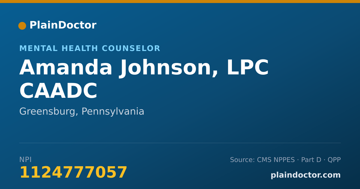 Shareable card for Amanda Johnson, LPC CAADC - Mental Health Counselor, Greensburg, PA