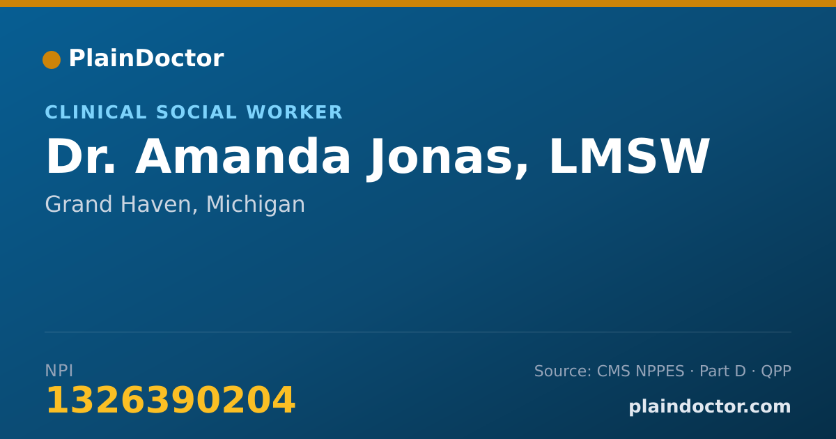 Shareable card for Amanda Jonas, LMSW - Clinical Social Worker, Grand Haven, MI