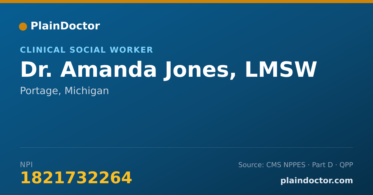 Shareable card for Amanda Jones, LMSW - Clinical Social Worker, Portage, MI