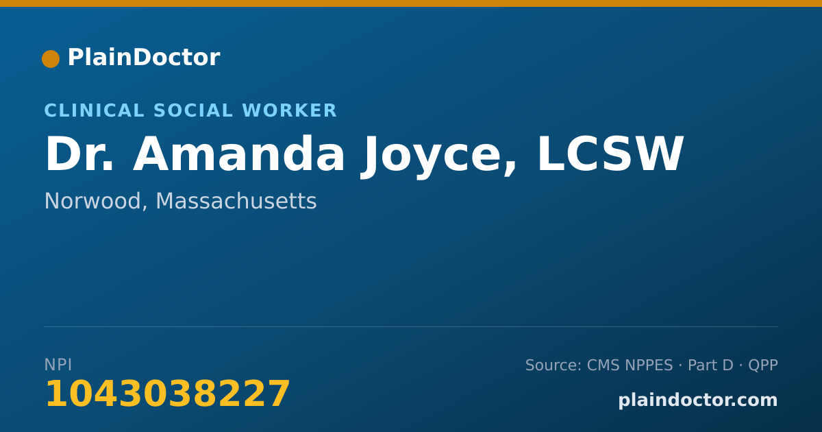 Shareable card for Amanda Joyce, LCSW - Clinical Social Worker, Norwood, MA