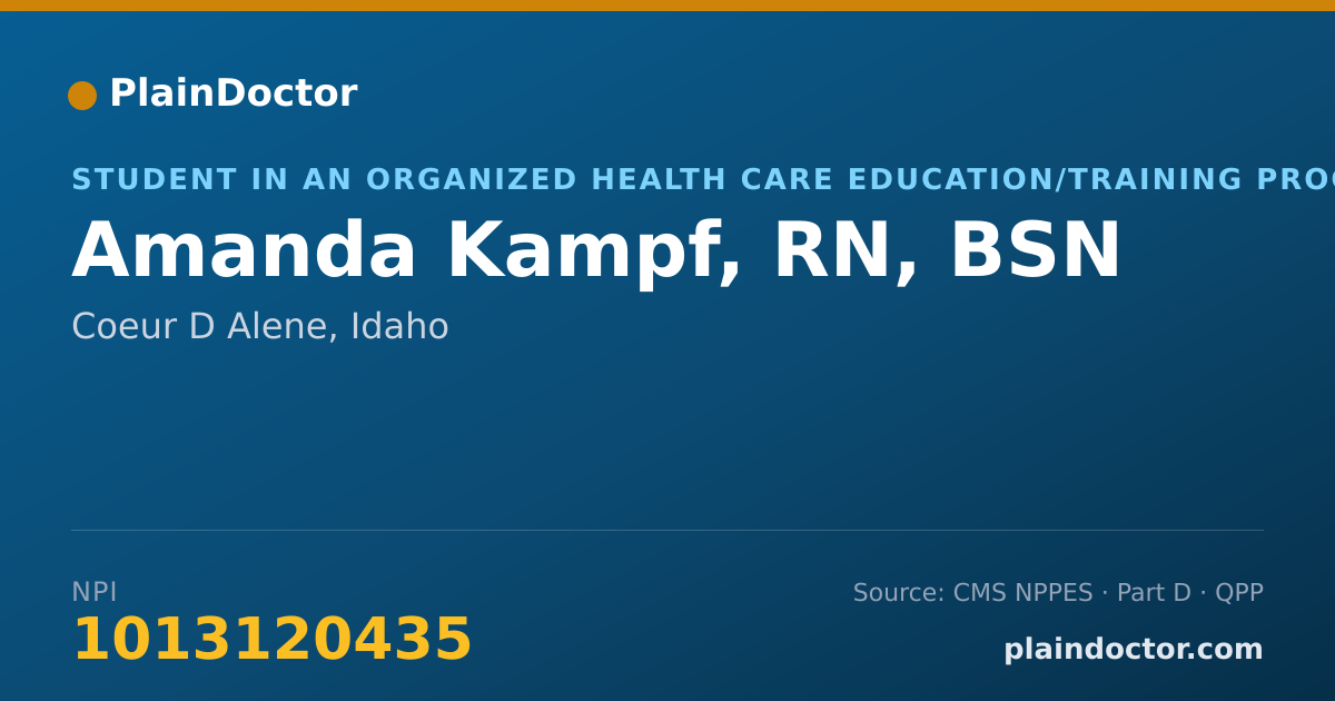 Shareable card for Amanda Kampf, RN, BSN - Student in an Organized Health Care Education/Training Program, Coeur D Alene, ID