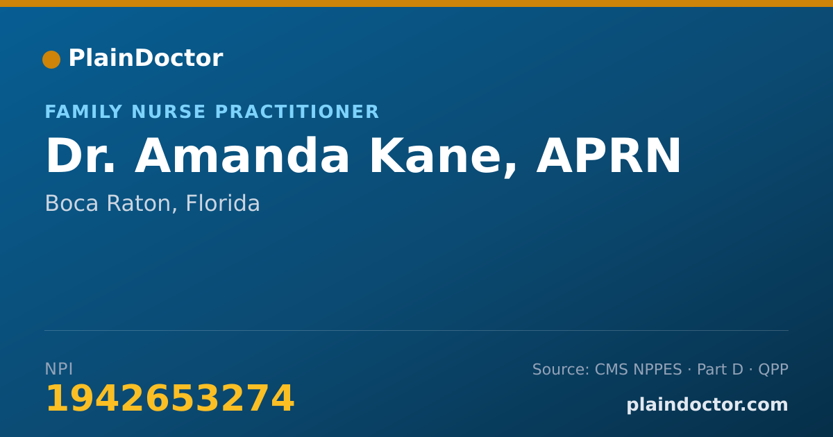 Shareable card for Amanda Kane, APRN - Family Nurse Practitioner, Boca Raton, FL