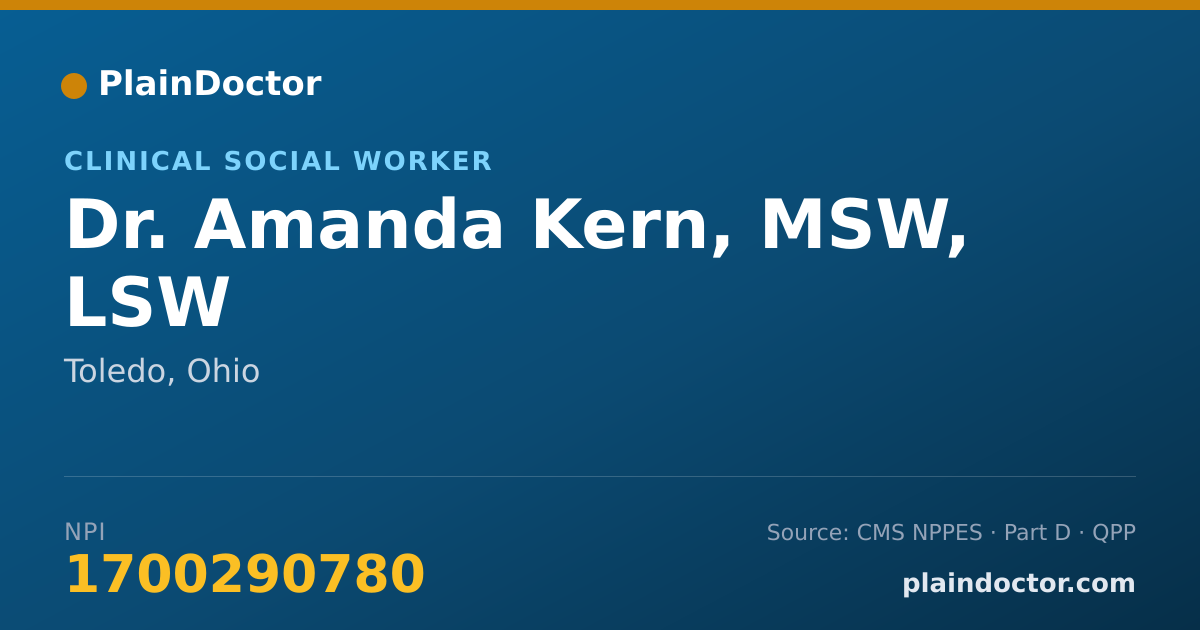 Shareable card for Amanda Kern, MSW, LSW - Clinical Social Worker, Toledo, OH