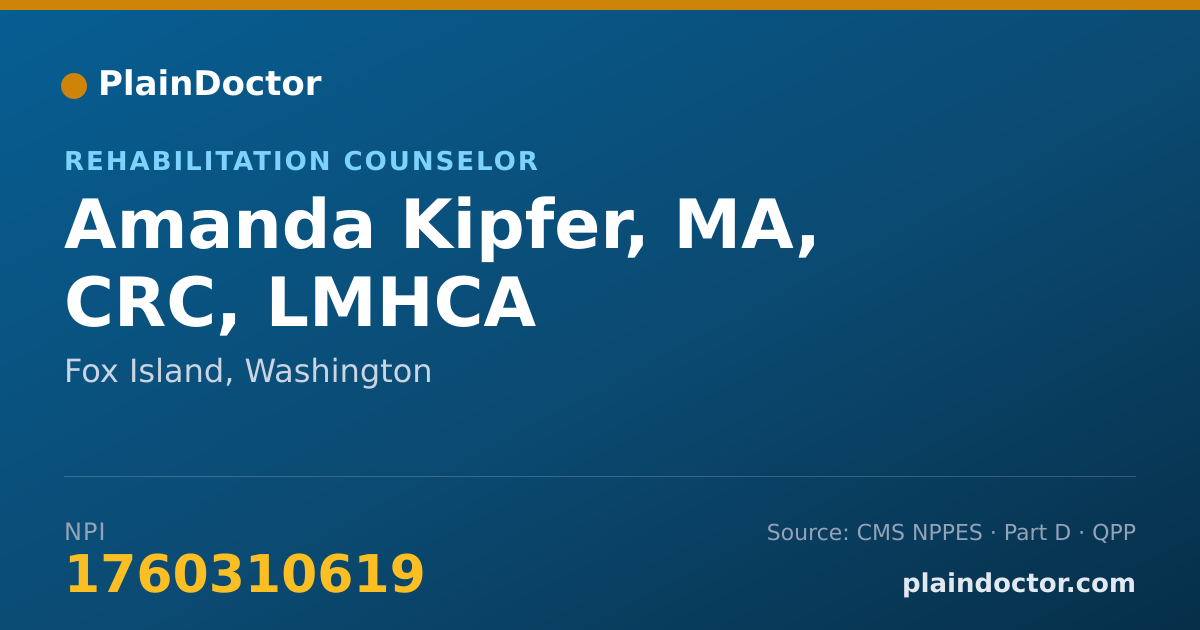 Shareable card for Amanda Kipfer, MA, CRC, LMHCA - Rehabilitation Counselor, Fox Island, WA