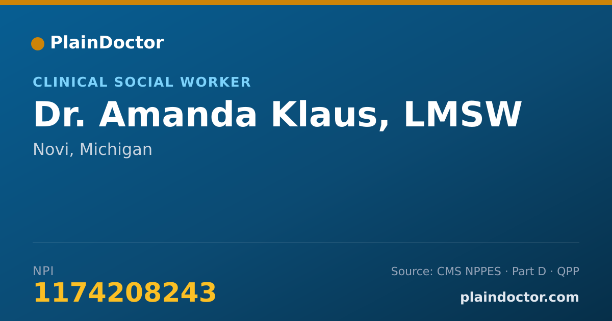 Shareable card for Amanda Klaus, LMSW - Clinical Social Worker, Novi, MI