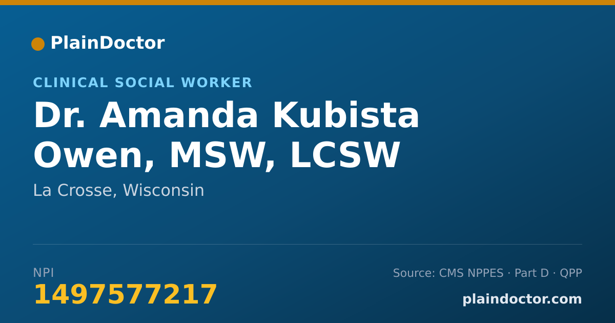 Shareable card for Amanda Kubista Owen, MSW, LCSW - Clinical Social Worker, La Crosse, WI