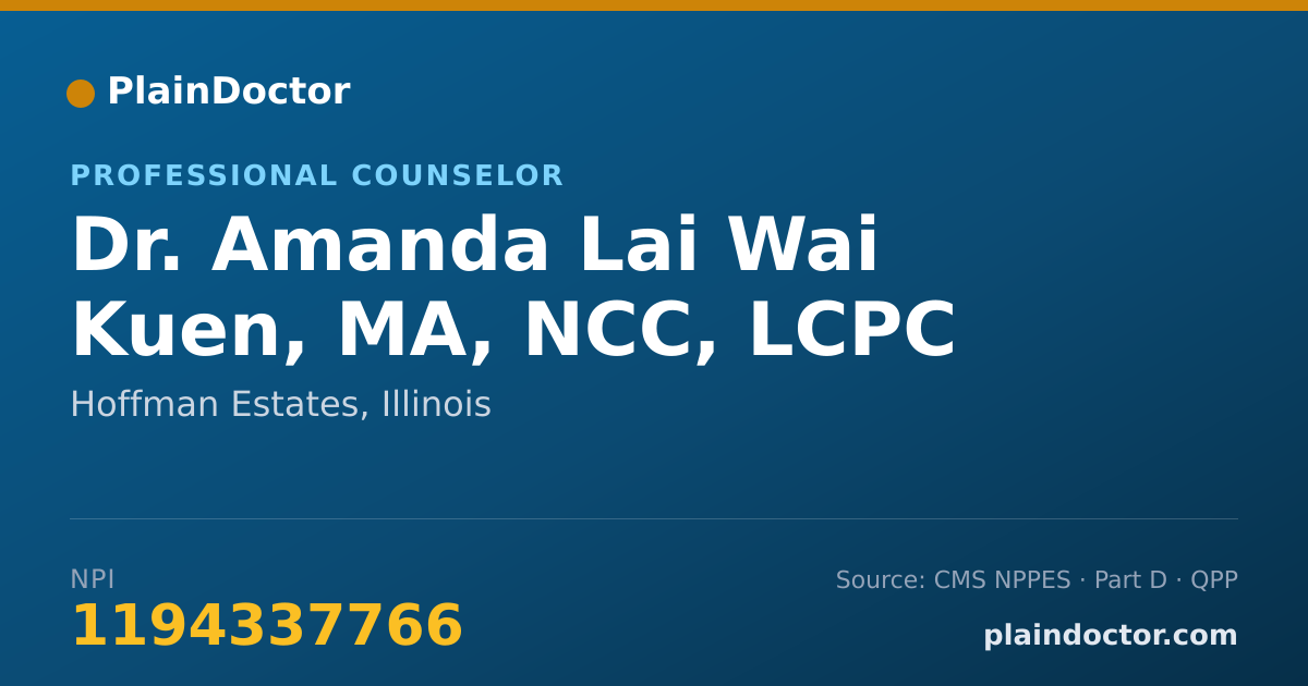 Shareable card for Amanda Lai Wai Kuen, MA, NCC, LCPC - Professional Counselor, Hoffman Estates, IL