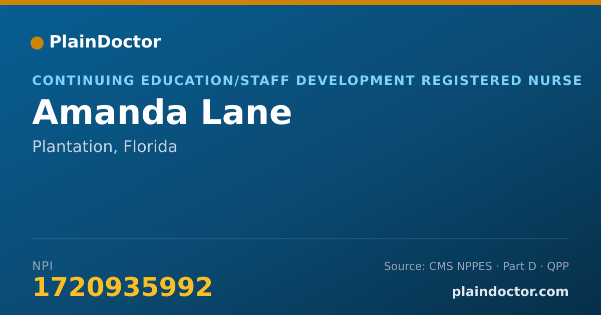 Shareable card for Amanda Lane - Continuing Education/Staff Development Registered Nurse, Plantation, FL