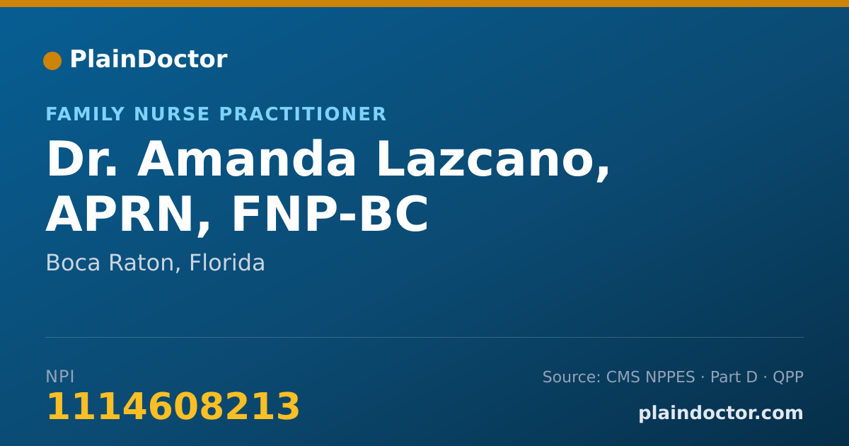 Shareable card for Amanda Lazcano, APRN, FNP-BC - Family Nurse Practitioner, Boca Raton, FL