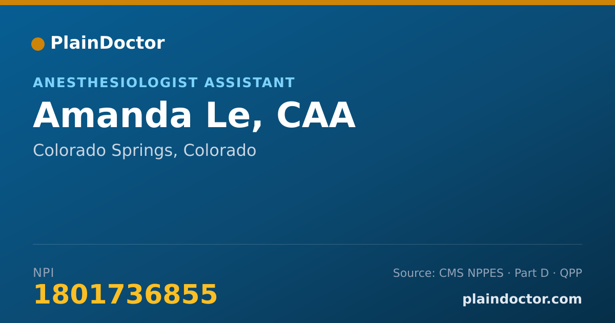Shareable card for Amanda Le, CAA - Anesthesiologist Assistant, Colorado Springs, CO