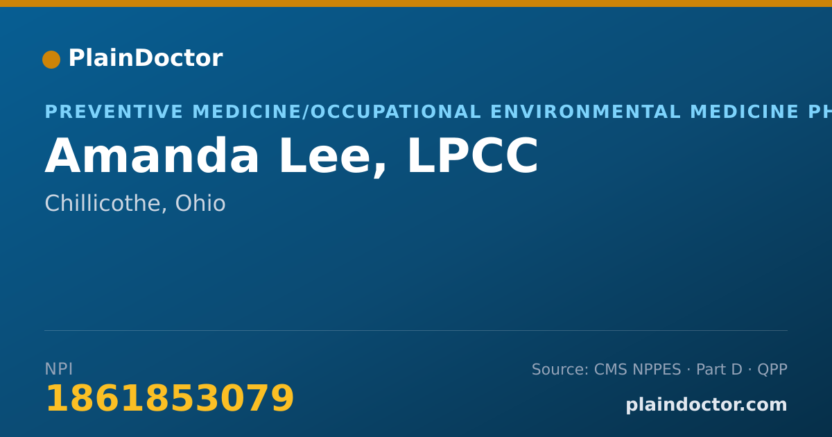 Shareable card for Amanda Lee, LPCC - Preventive Medicine/Occupational Environmental Medicine Physician, Chillicothe, OH