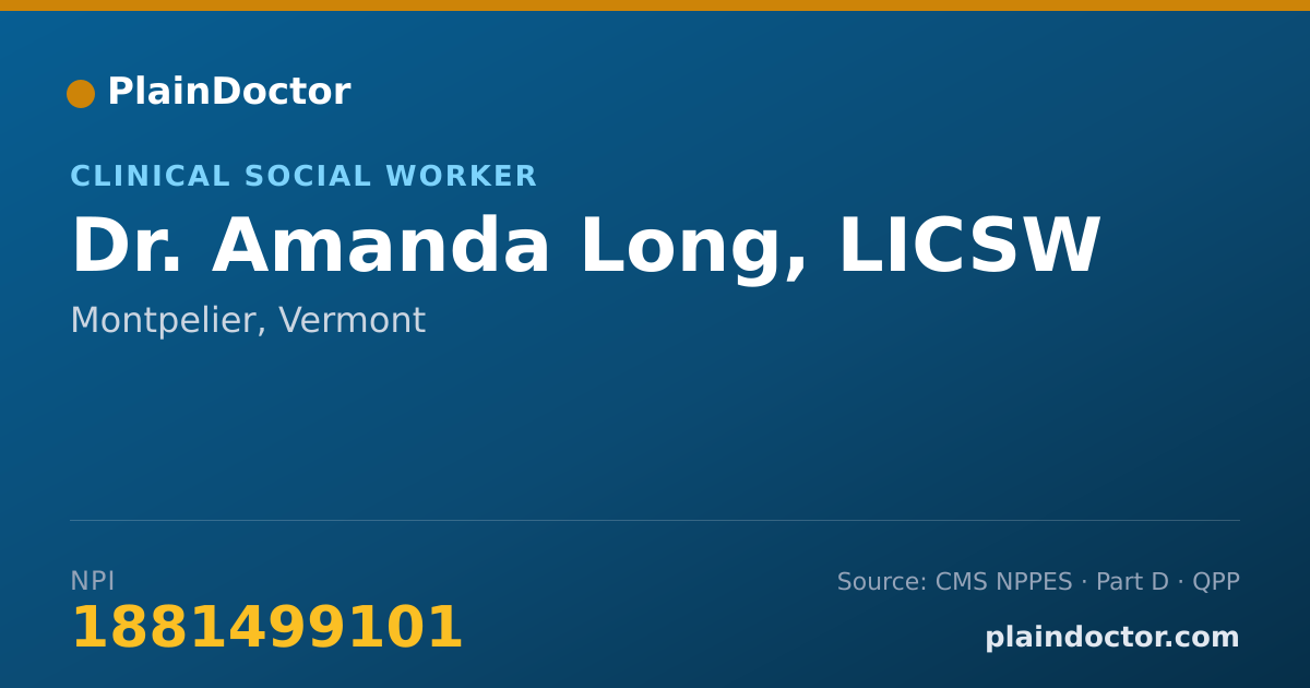 Shareable card for Amanda Long, LICSW - Clinical Social Worker, Montpelier, VT