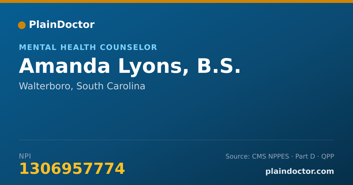 Shareable card for Amanda Lyons, B.S. - Mental Health Counselor, Walterboro, SC