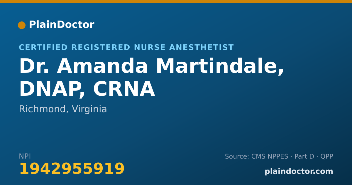 Shareable card for Amanda Martindale, DNAP, CRNA - Certified Registered Nurse Anesthetist, Richmond, VA
