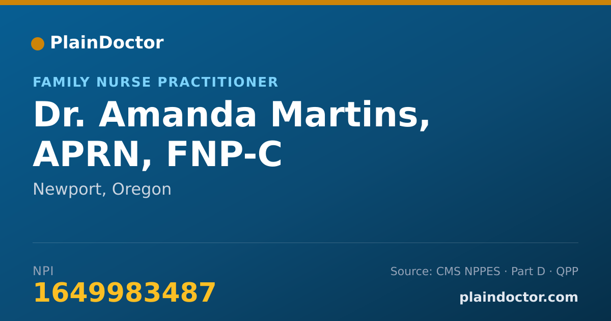 Shareable card for Amanda Martins, APRN, FNP-C - Family Nurse Practitioner, Newport, OR