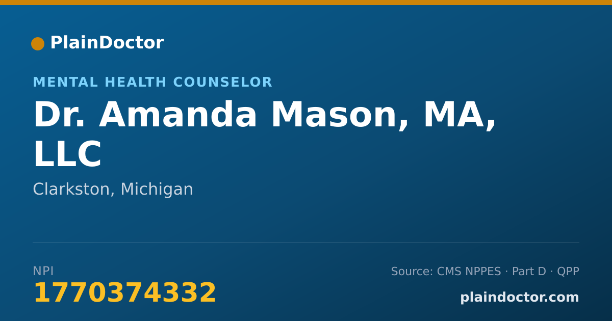 Shareable card for Amanda Mason, MA, LLC - Mental Health Counselor, Clarkston, MI