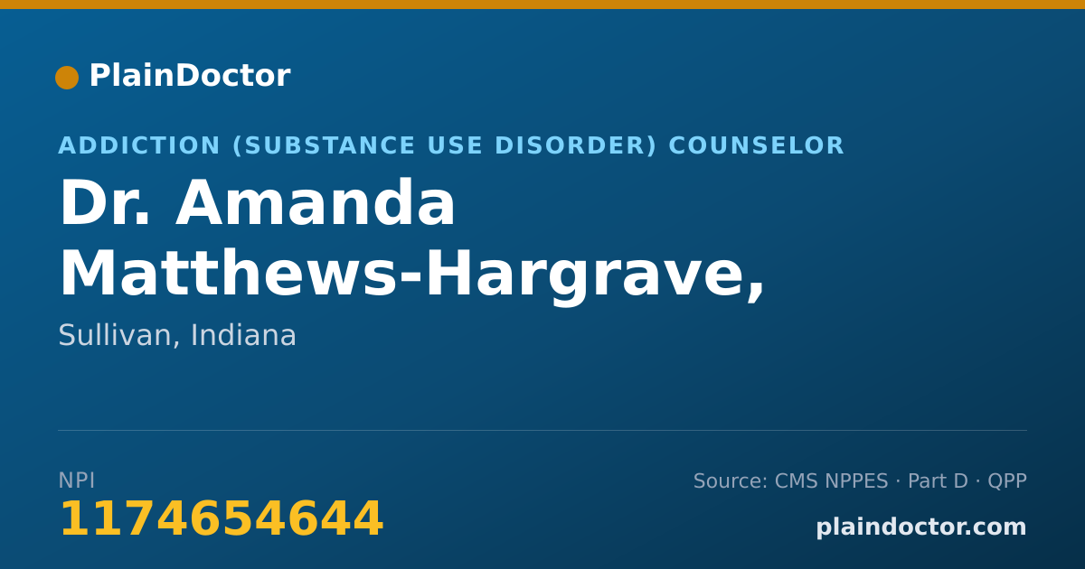 Shareable card for Amanda Matthews-Hargrave, LMHC, LCAC - Addiction (Substance Use Disorder) Counselor, Sullivan, IN