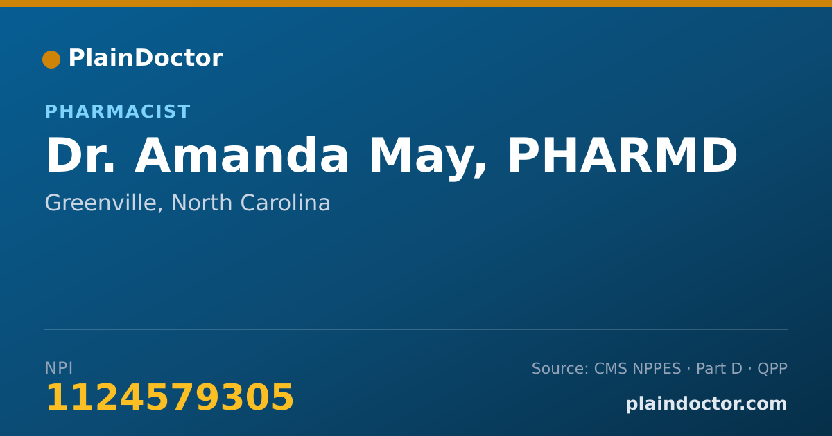 Shareable card for Amanda May, PHARMD - Pharmacist, Greenville, NC