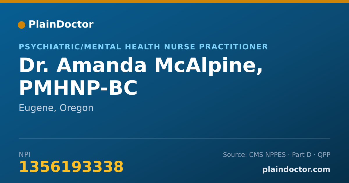 Shareable card for Amanda McAlpine, PMHNP-BC - Psychiatric/Mental Health Nurse Practitioner, Eugene, OR