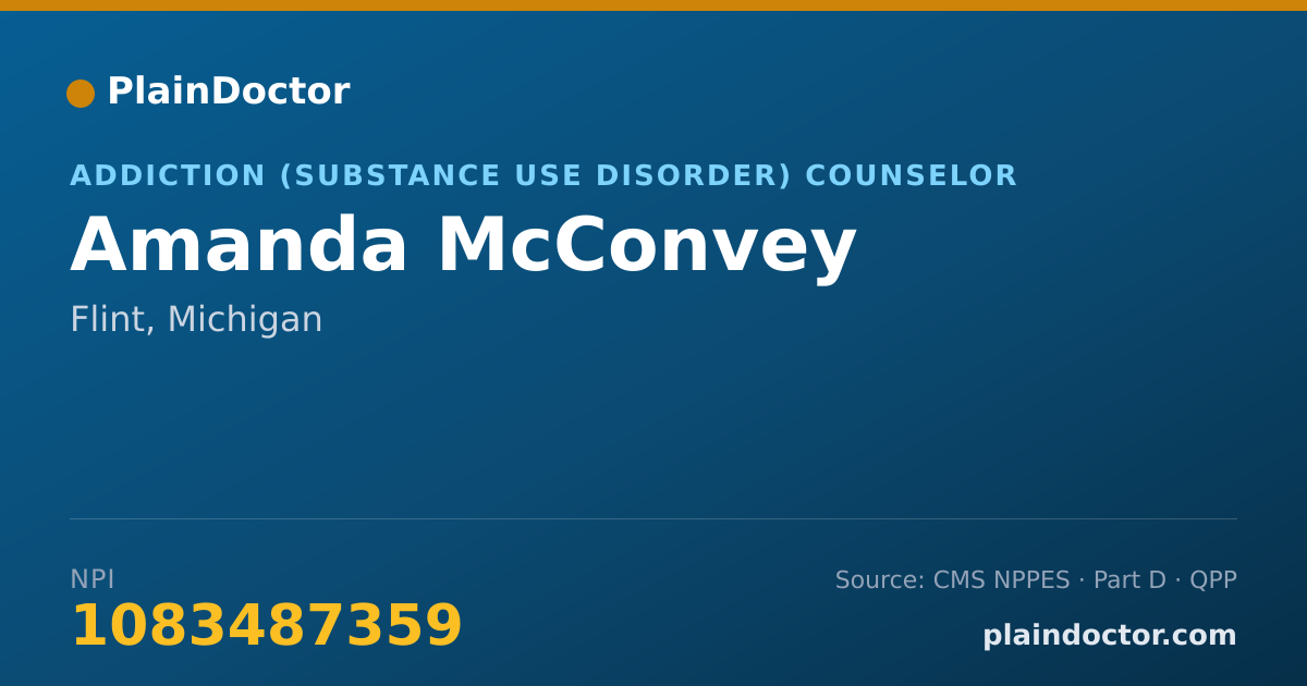 Shareable card for Amanda McConvey - Addiction (Substance Use Disorder) Counselor, Flint, MI