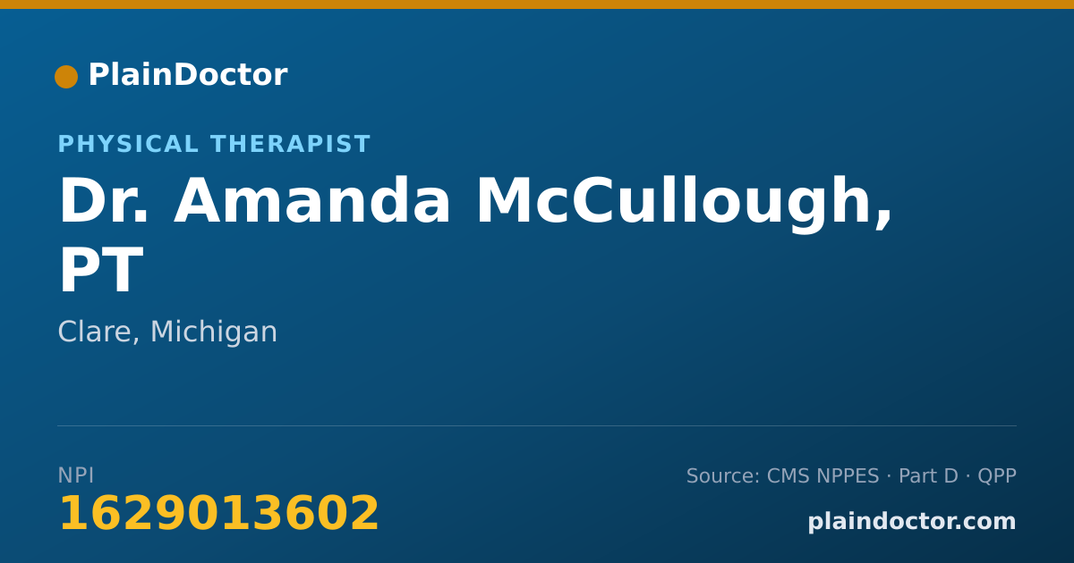 Shareable card for Amanda McCullough, PT - Physical Therapist, Clare, MI