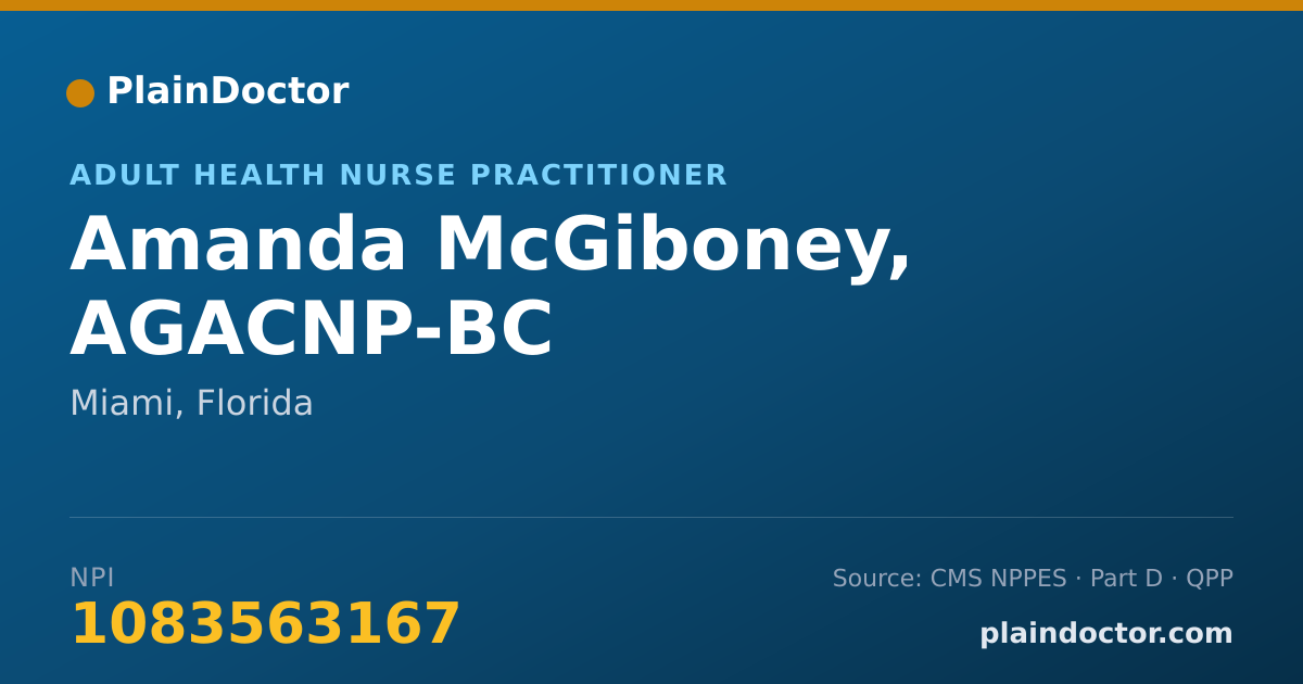 Shareable card for Amanda McGiboney, AGACNP-BC - Adult Health Nurse Practitioner, Miami, FL