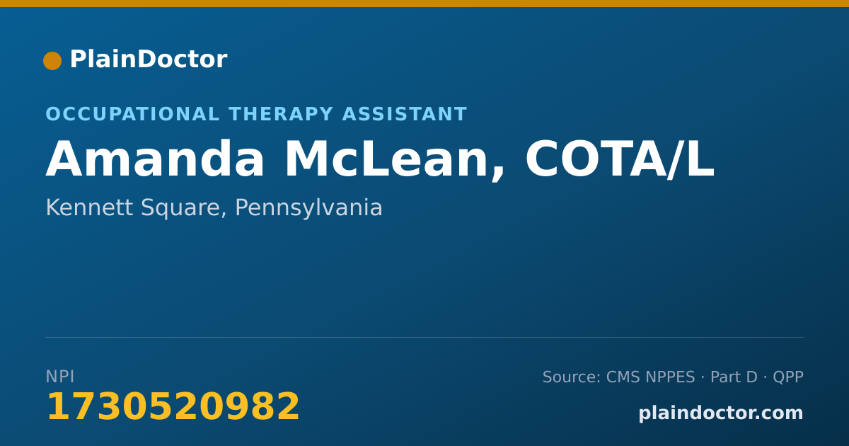 Shareable card for Amanda McLean, COTA/L - Occupational Therapy Assistant, Kennett Square, PA