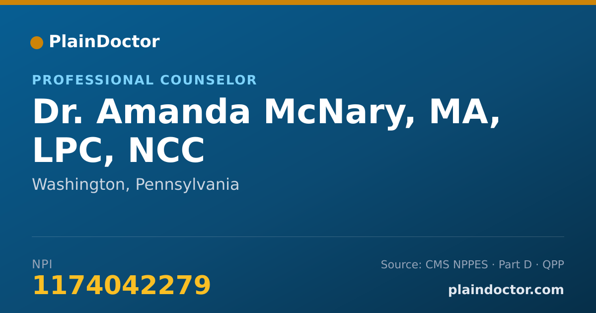 Shareable card for Amanda McNary, MA, LPC, NCC - Professional Counselor, Washington, PA