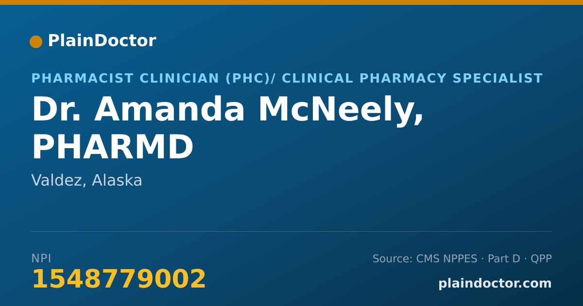 Shareable card for Amanda McNeely, PHARMD - Pharmacist, Valdez, AK