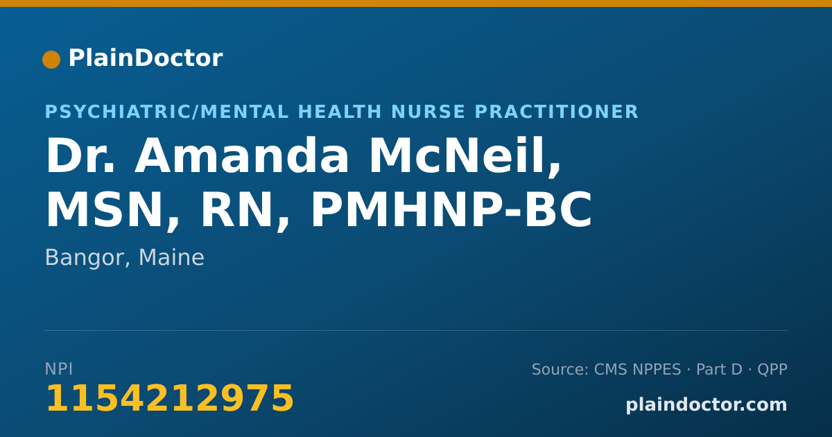 Shareable card for Amanda McNeil, MSN, RN, PMHNP-BC - Psychiatric/Mental Health Nurse Practitioner, Bangor, ME