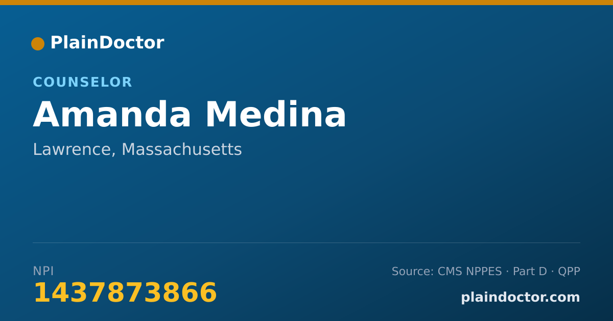 Shareable card for Amanda Medina - Counselor, Lawrence, MA