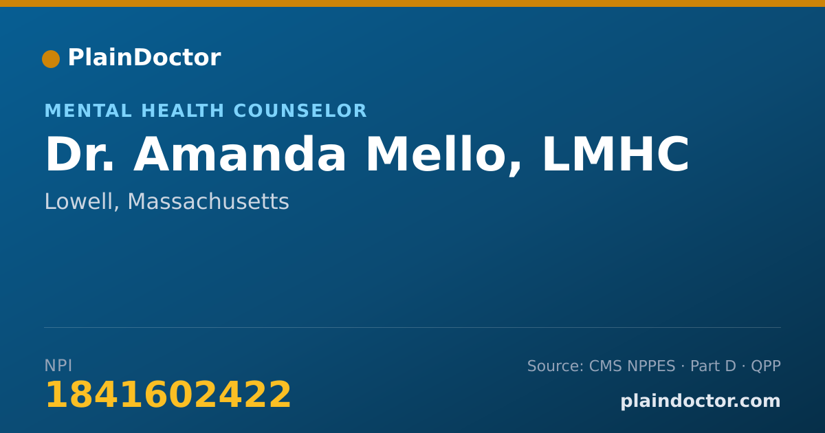 Shareable card for Amanda Mello, LMHC - Mental Health Counselor, Lowell, MA