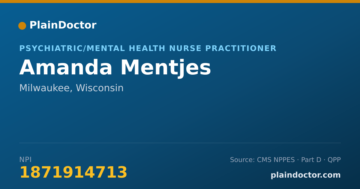 Shareable card for Amanda Mentjes - Psychiatric/Mental Health Nurse Practitioner, Milwaukee, WI