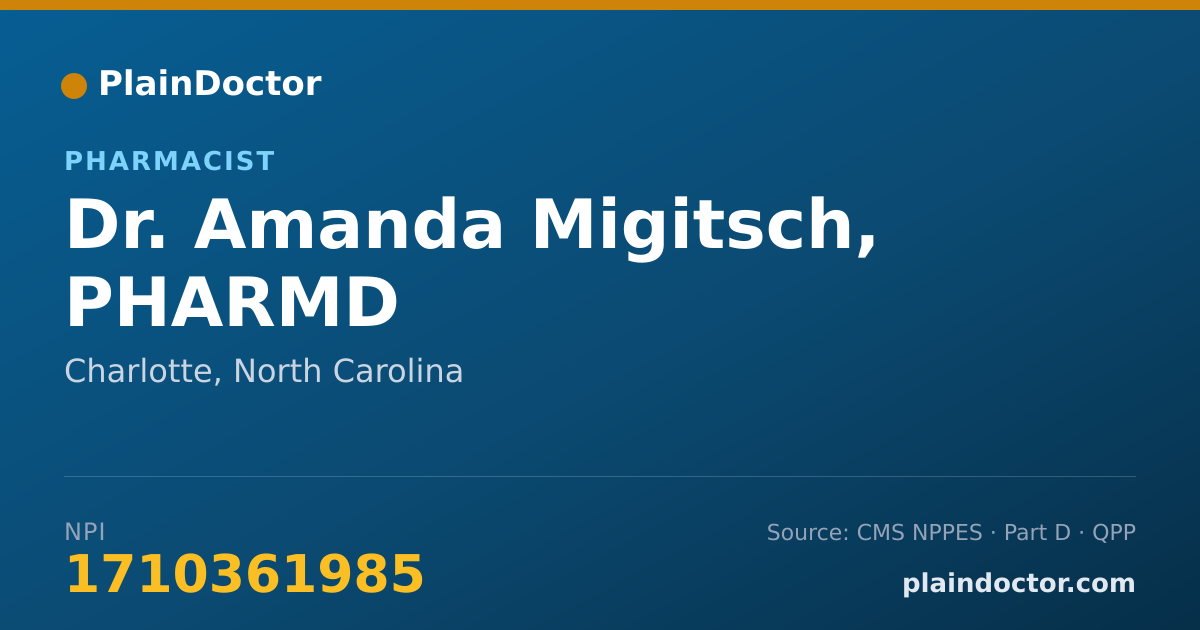 Shareable card for Amanda Migitsch, PHARMD - Pharmacist, Charlotte, NC