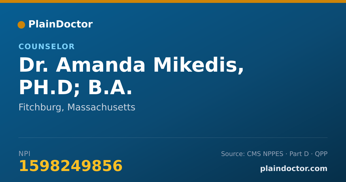 Shareable card for Amanda Mikedis, PH.D; B.A. - Counselor, Fitchburg, MA