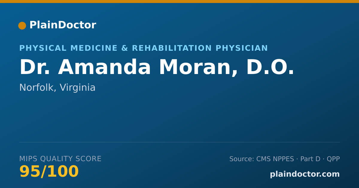 Shareable card for Amanda Moran, D.O. - Physical Medicine & Rehabilitation Physician, Norfolk, VA