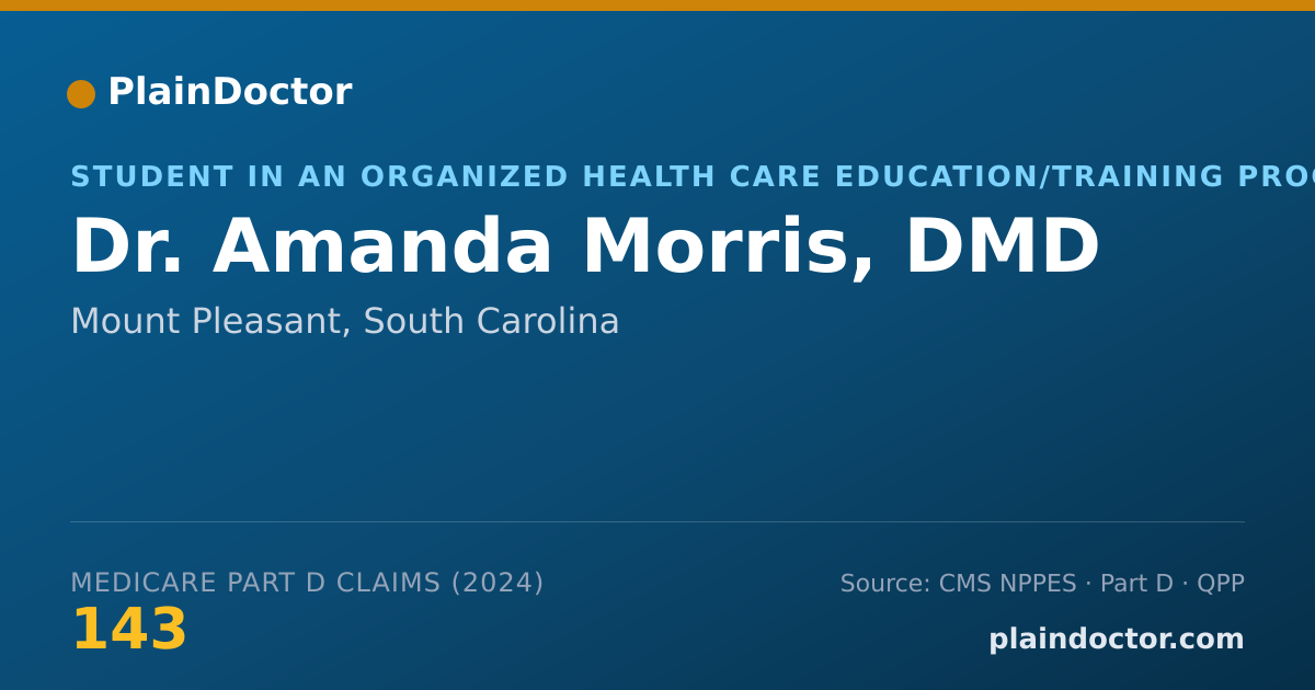 Shareable card for Amanda Morris, DMD - Student in an Organized Health Care Education/Training Program, Mount Pleasant, SC