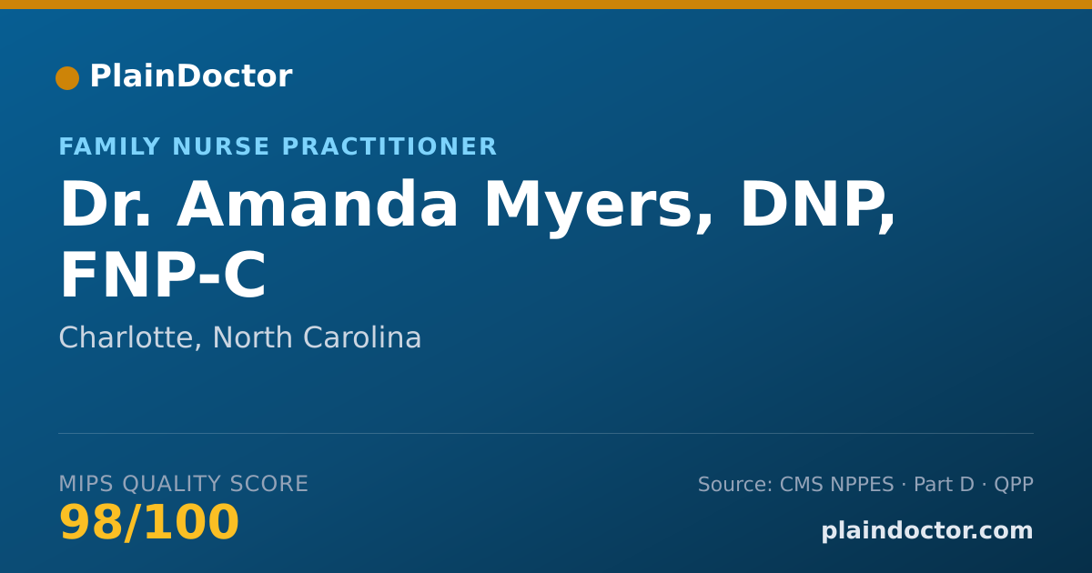 Shareable card for Amanda Myers, DNP, FNP-C - Family Nurse Practitioner, Charlotte, NC