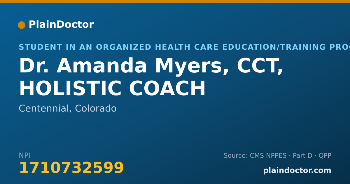 Shareable card for Amanda Myers, CCT, HOLISTIC COACH - Student in an Organized Health Care Education/Training Program, Centennial, CO