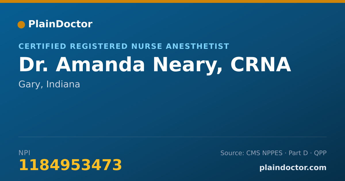 Shareable card for Amanda Neary, CRNA - Certified Registered Nurse Anesthetist, Gary, IN