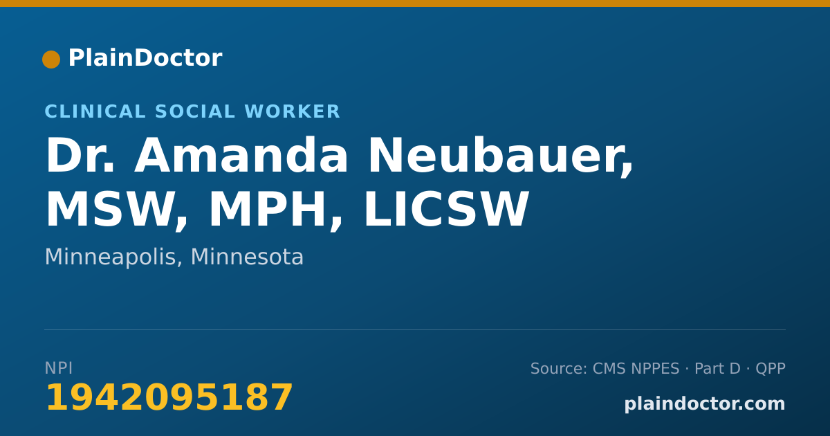 Shareable card for Amanda Neubauer, MSW, MPH, LICSW - Clinical Social Worker, Minneapolis, MN