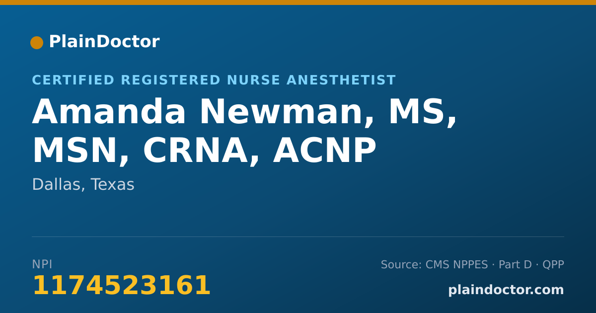 Shareable card for Amanda Newman, MS, MSN, CRNA, ACNP - Critical Care Medicine Registered Nurse, Dallas, TX