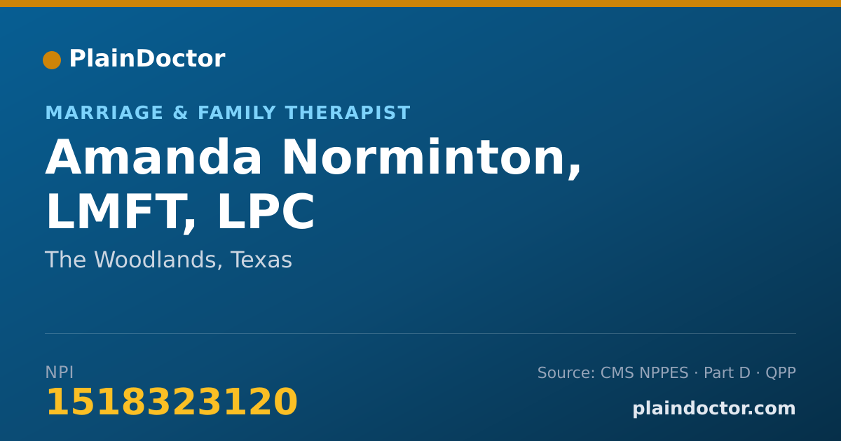Shareable card for Amanda Norminton, LMFT, LPC - Marriage & Family Therapist, The Woodlands, TX