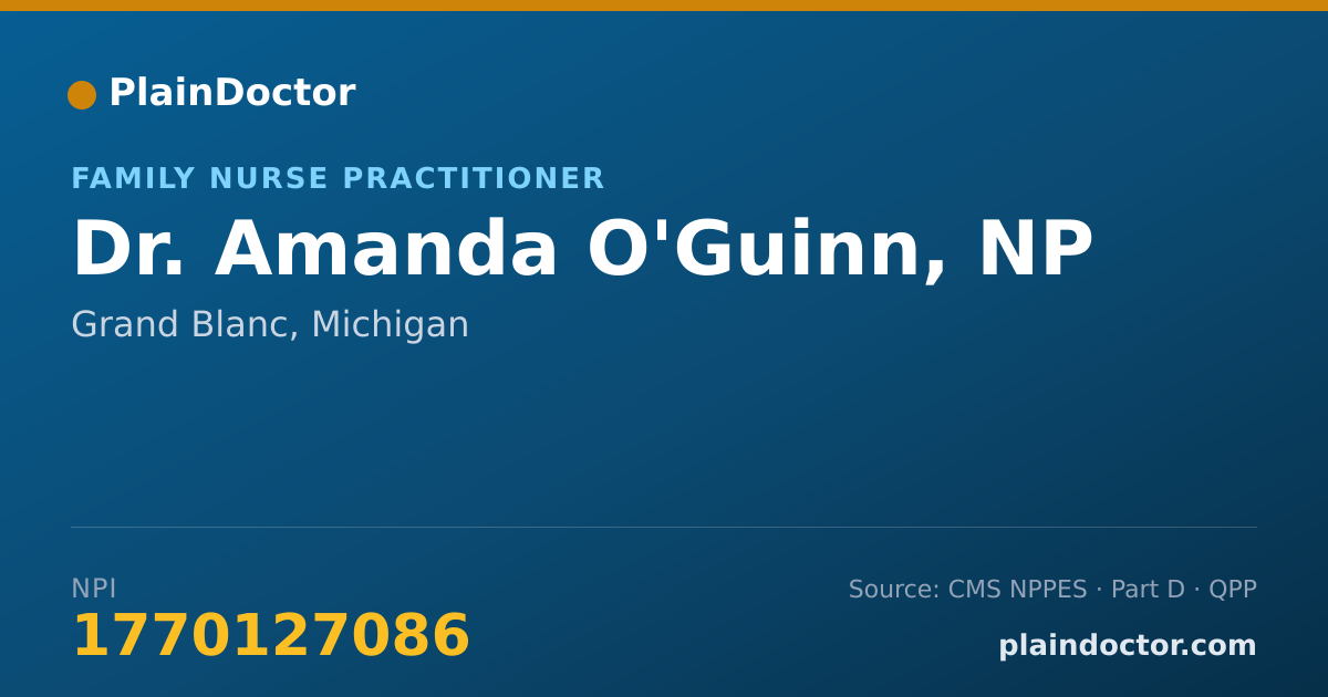 Shareable card for Amanda O'Guinn, NP - Family Nurse Practitioner, Grand Blanc, MI