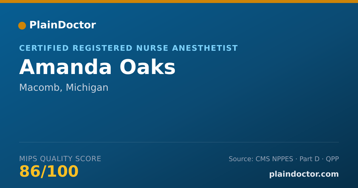 Shareable card for Amanda Oaks - Certified Registered Nurse Anesthetist, Macomb, MI