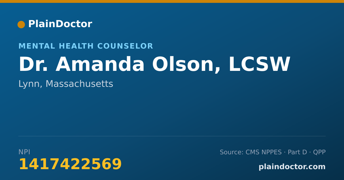 Shareable card for Amanda Olson, LCSW - Mental Health Counselor, Lynn, MA