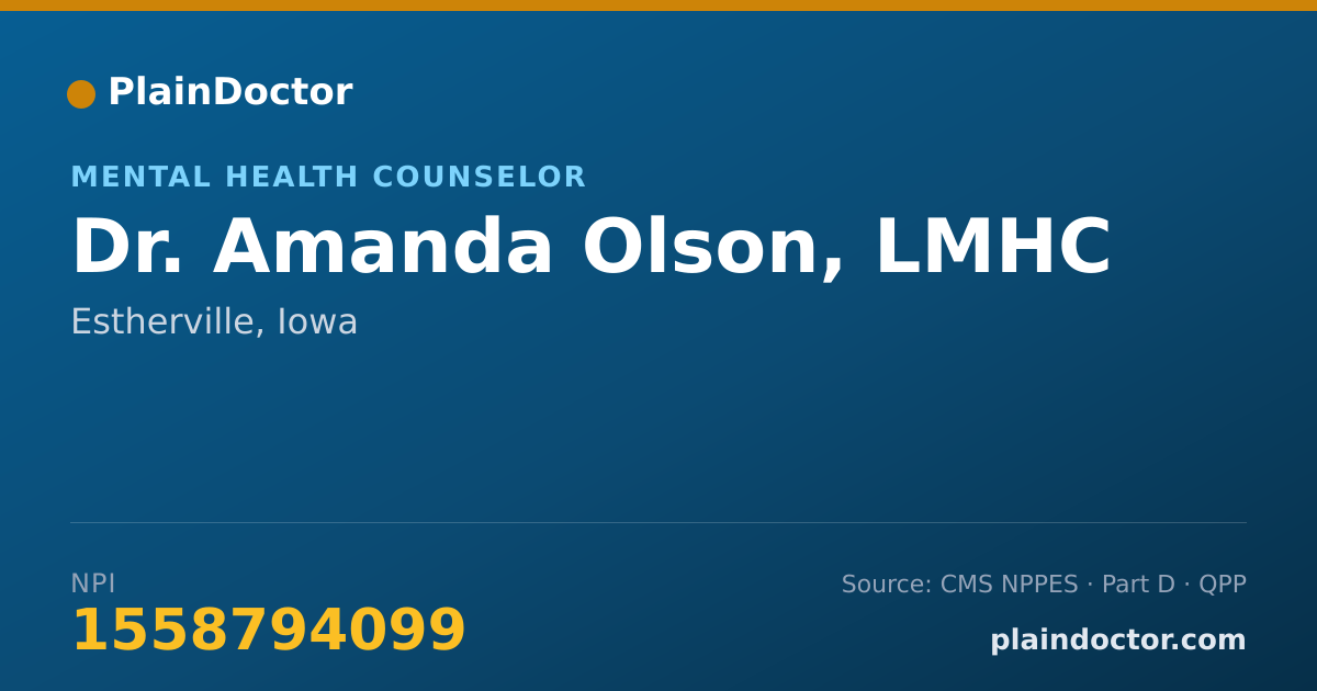 Shareable card for Amanda Olson, LMHC - Mental Health Counselor, Estherville, IA